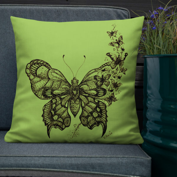 Butterfly Premium Pillow in Green by Charlie Munro