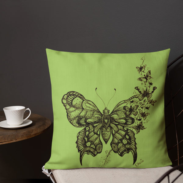 Butterfly Premium Pillow in Green by Charlie Munro - Image 7