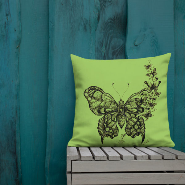 Butterfly Premium Pillow in Green by Charlie Munro - Image 8