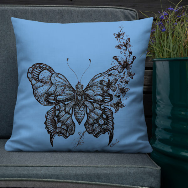 Butterfly Premium Pillow in Blue by Charlie Munro