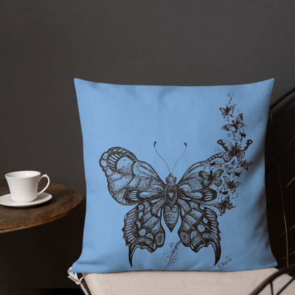 Butterfly Premium Pillow in Blue by Charlie Munro - Image 7