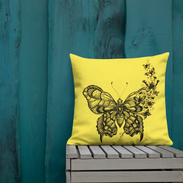 Butterfly Premium Pillow in Yellow by Charlie Munro - Image 8