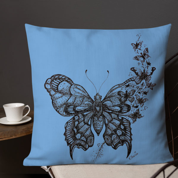 Butterfly Premium Pillow in Blue by Charlie Munro - Image 5