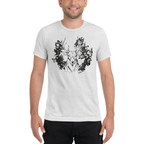 Stag Short Sleeve T-Shirt by Charlie Munro — Oatmeal or White Fleck Tri-Blend - Image 2