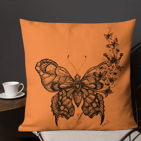 Butterfly Premium Pillow in Orange by Charlie Munro - Image 5