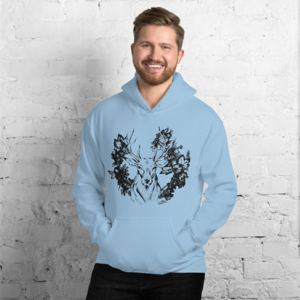 Stag Unisex Hoodie by Charlie Munro — Blue or Grey - Image 4