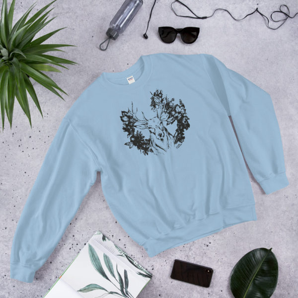 Stag Unisex Sweatshirt by Charlie Munro — Blue or Grey