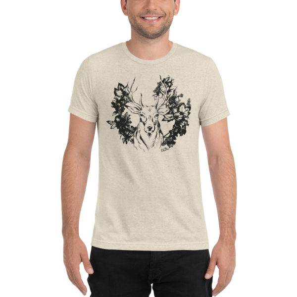 Stag Short Sleeve T-Shirt by Charlie Munro — Oatmeal or White Fleck Tri-Blend