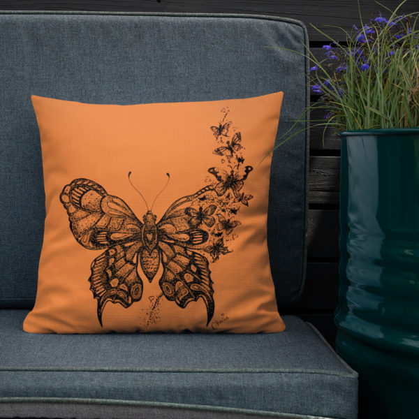 Butterfly Premium Pillow in Orange by Charlie Munro - Image 3