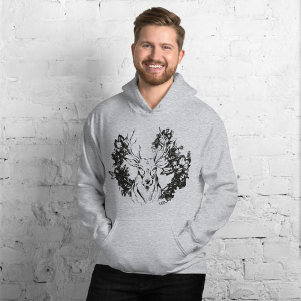 Stag Unisex Hoodie by Charlie Munro — Blue or Grey - Image 3