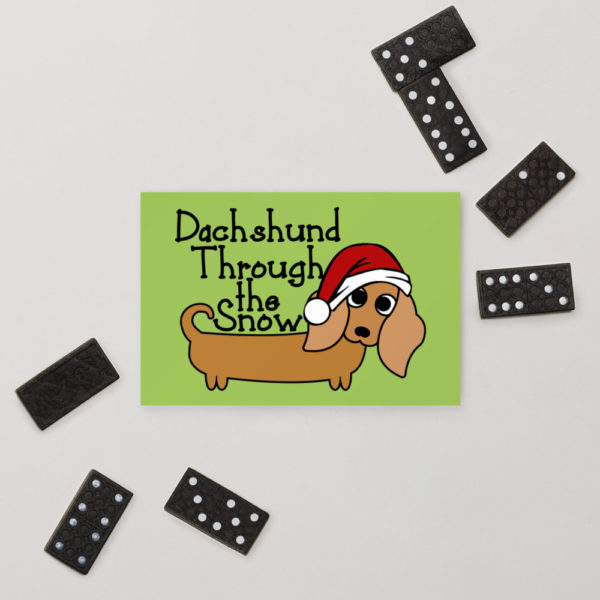 Dachshund Through the Snow Postcard - Green