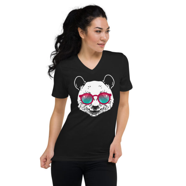 Panda with Sunglasses Short Sleeve V-Neck T-Shirt