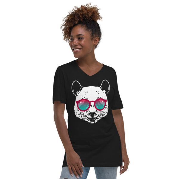 Panda with Sunglasses Short Sleeve V-Neck T-Shirt - Image 3