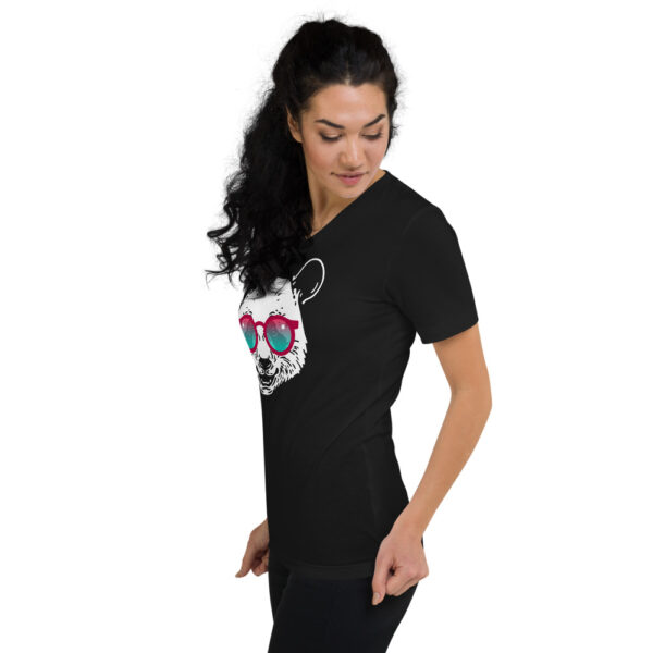 Panda with Sunglasses Short Sleeve V-Neck T-Shirt - Image 4